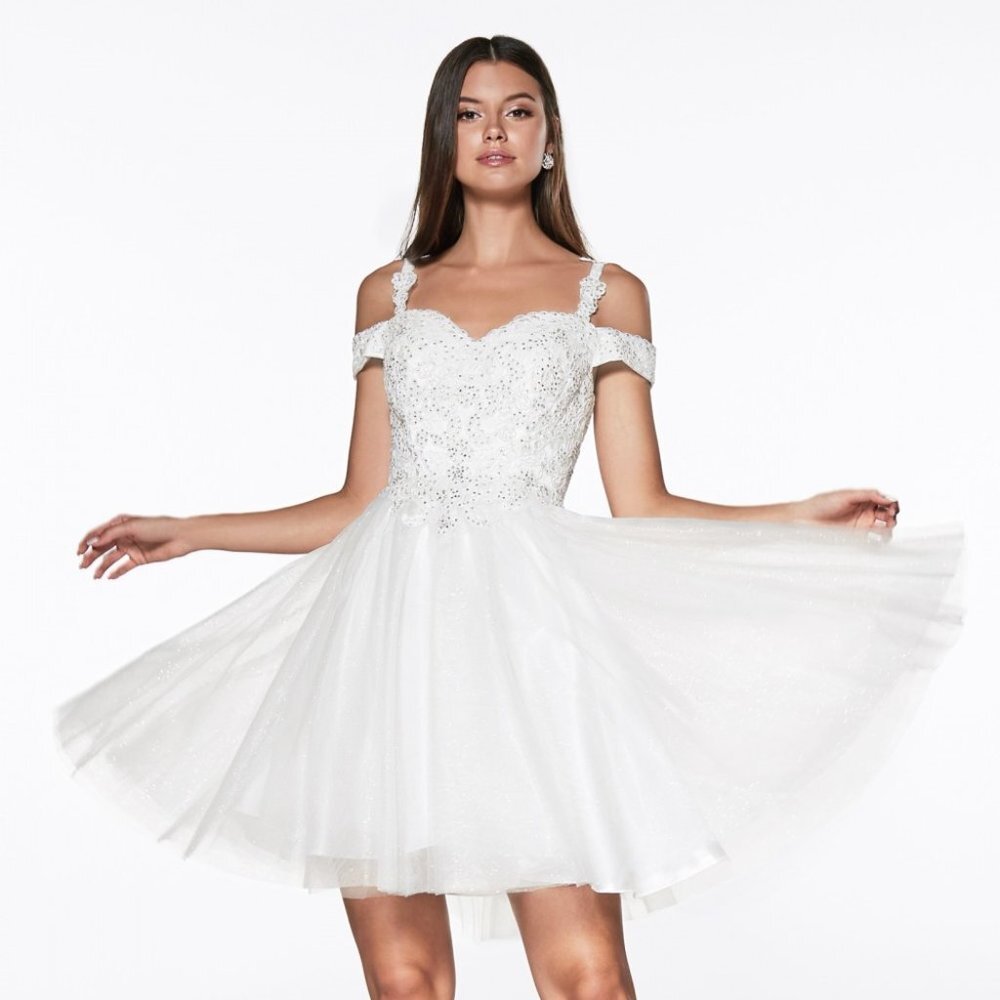 Cinderella White Off-Shoulder Beaded Tulle Prom Dress